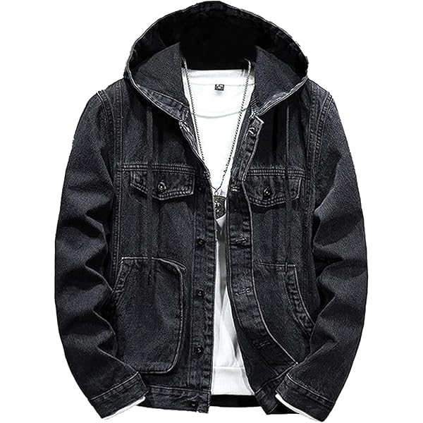 DGKaxiyaHM Men's Hooded Windproof Denim Jacket Distressed Vintage